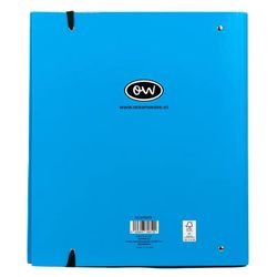 Carpeta A4 de 4 Anillas Azul neón. Recambio 100 Hojas+20 GRATIS