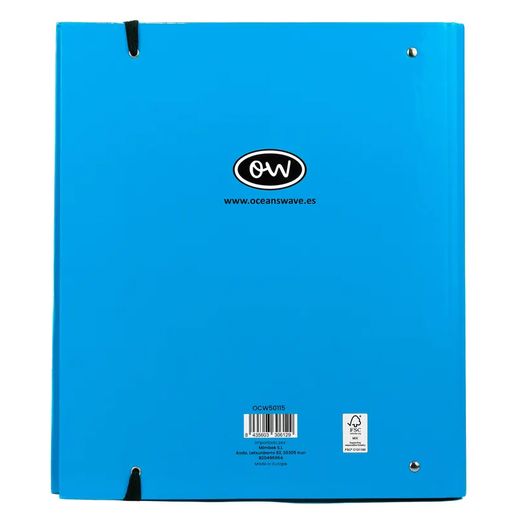 Carpeta A4 de 4 Anillas Azul neón. Recambio 100 Hojas+20 GRATIS