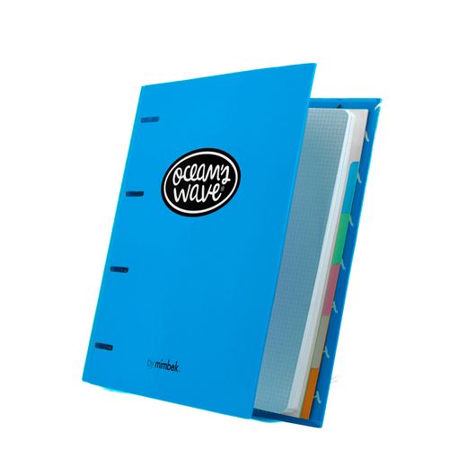 Carpeta A4 de 4 Anillas Azul neón. Recambio 100 Hojas+20 GRATIS