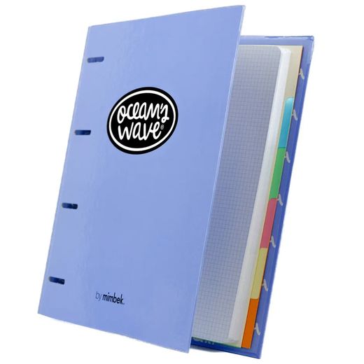 Carpeta A4 de 4 Anillas Azul tendencia. Recambio 100 Hojas+20 GRATIS