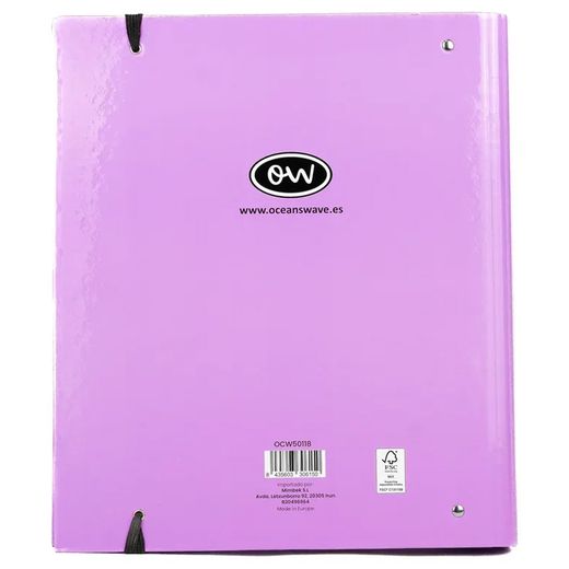 Carpeta A4 de 4 Anillas Lila pastel. Recambio 100 Hojas+20 GRATIS