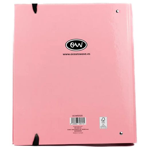 Carpeta A4 de 4 Anillas Rosa pastel. Recambio 100 Hojas+20 GRATIS
