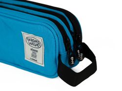Estuche 3 Cremalleras Azul Neón