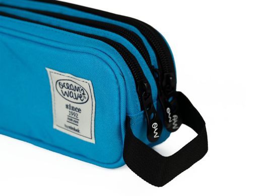 Estuche 3 Cremalleras Azul Neón
