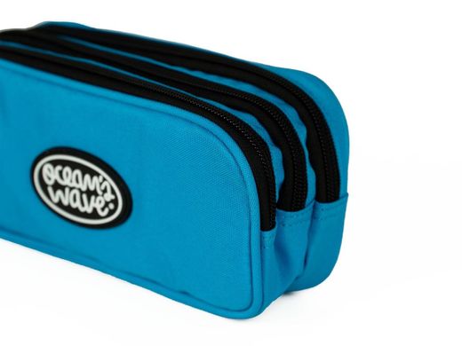 Estuche 3 Cremalleras Azul Neón