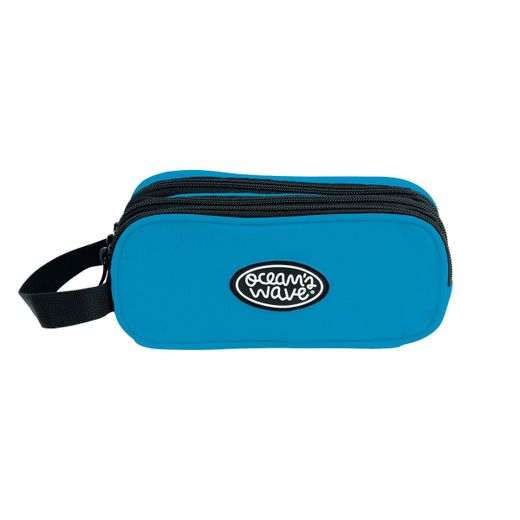 Estuche 3 Cremalleras Azul Neón