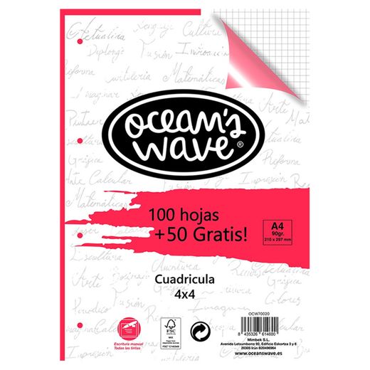 Recambio de hojas cuadriculadas. 100 hojas + 50 GRATIS