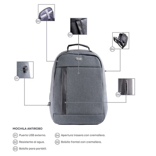 Mochila Antirrobo Gris