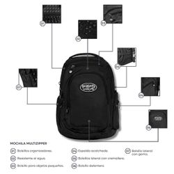 Mochila Multizipper Negra Lisa